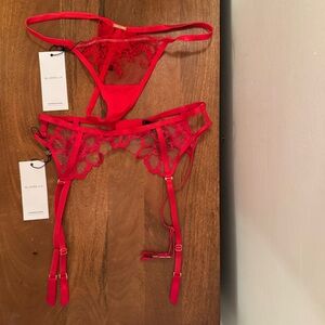 Bluebella Red Lace Catalina Intimate set Thong & Suspender size Small NWT